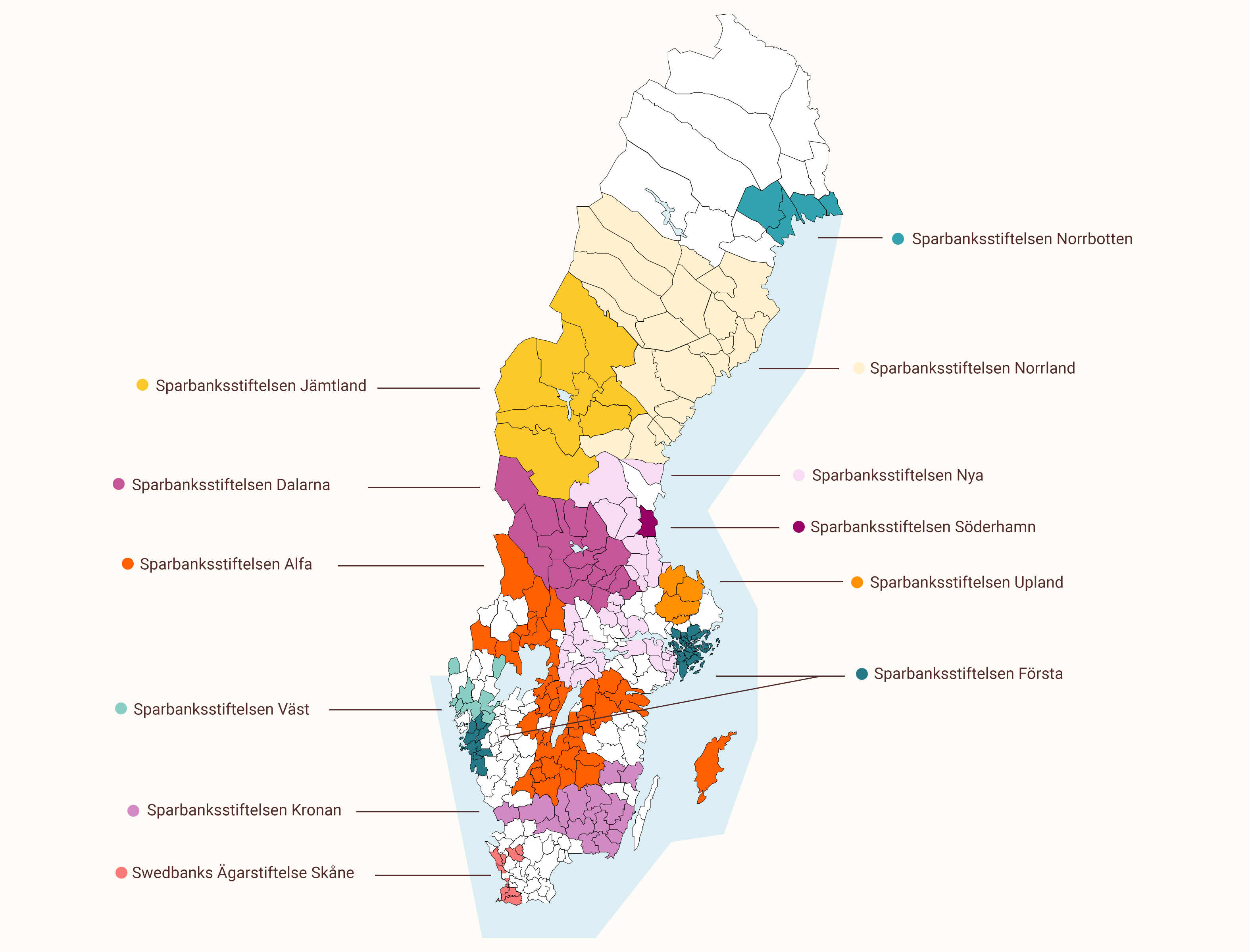 Karta över Sparbanksstiftelserna